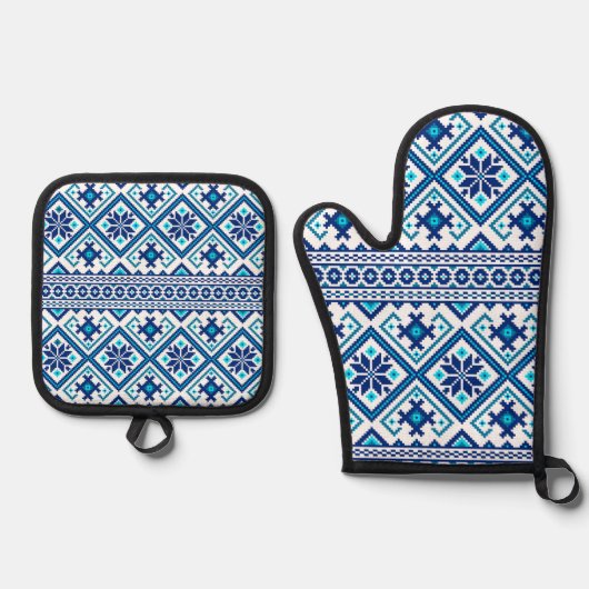 Ukrainian vushuvanka traditional folk art pattern  ofenhandschuh & Topflappen-Set (Vorderseite)