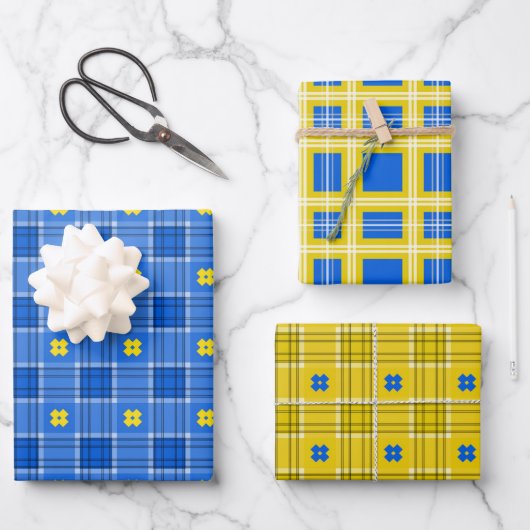 Ukrainisch Blau und Gelb Kariert Geschenkpapier Set (Vorderseite)