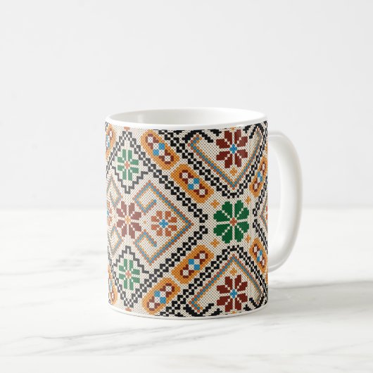 Ukrainisch Cross-Stitch: Ethnisch handgefertigte M Kaffeetasse (VorderseiteRechts)