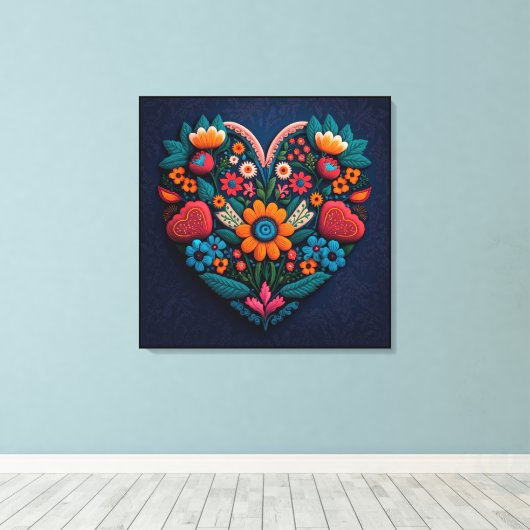Ukrainisch Inspiriertes Herz von Blume Leinwanddruck (Insitu (Holzboden))