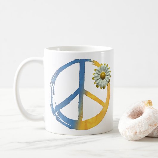 Ukrainisch - PEACE Symbol Signieren Daisy Ukraine Kaffeetasse (Mit Donut)