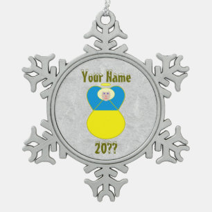 Ukrainische Engel-Flagge Blondes Haar Schneeflocken Zinn-Ornament