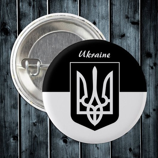 Ukrainische Flagge, Emblem & Ukraine - Schwarz / W Button