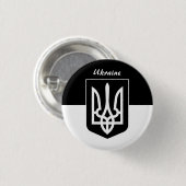 Ukrainische Flagge, Emblem & Ukraine - Schwarz / W Button (Vorne & Hinten)