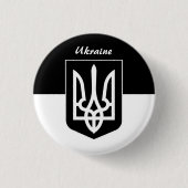 Ukrainische Flagge, Emblem & Ukraine - Schwarz / W Button (Vorderseite)