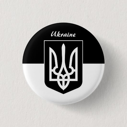 Ukrainische Flagge, Emblem & Ukraine - Schwarz / W Button (Vorderseite)
