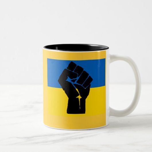 Ukrainische Flagge mit der schwarzen Faust Zweifarbige Tasse (Rechts)