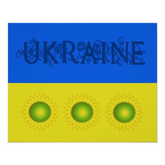 Ukrainische Flagge mit Sonnenblumen Poster (Vorderseite)