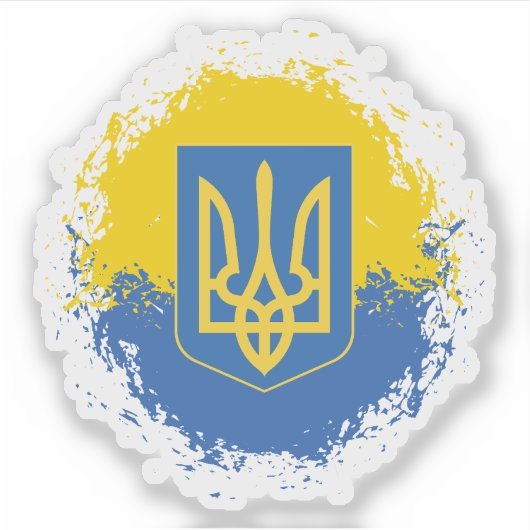Ukrainische Flagge mit Wappen Aufkleber (Vorderseite)