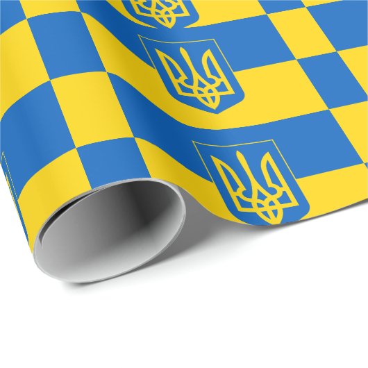Ukrainische Flagge mit Wappen Geschenkpapier (Rolleneckpunkt)