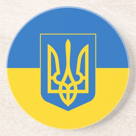 Ukrainische Flagge mit Wappen Getränkeuntersetzer (Vorne)