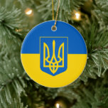 Ukrainische Flagge mit Wappen Keramik Ornament<br><div class="desc">Keramik mit der ukrainischen Flagge,  blaue und gelbe Fahne mit ukrainischem Wappen (Emblem) mit einem Dreieck in der Mitte</div>