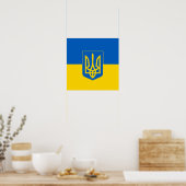 Ukrainische Flagge mit Wappen Poster (Küche)