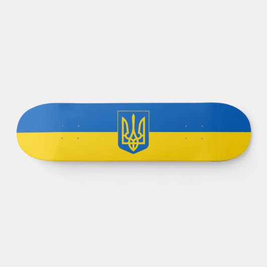 Ukrainische Flagge mit Wappen Skateboard (Horizontal)