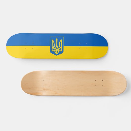 Ukrainische Flagge mit Wappen Skateboard (Horizontal)