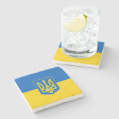 Ukrainische Flagge mit Wappen Steinuntersetzer (Seitenansicht)