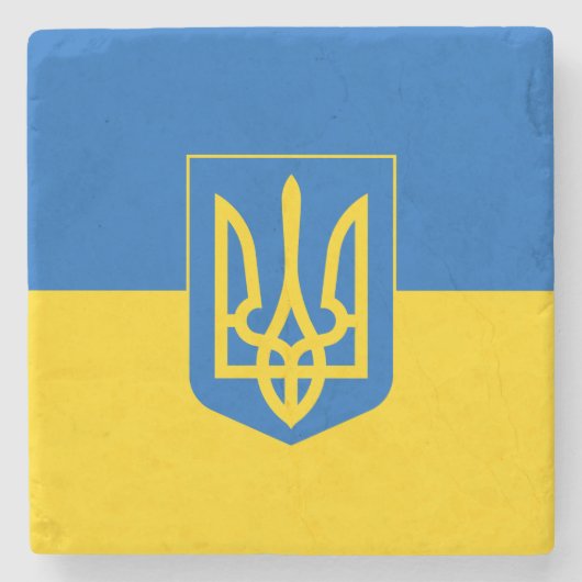 Ukrainische Flagge mit Wappen Steinuntersetzer (Vorderseite)