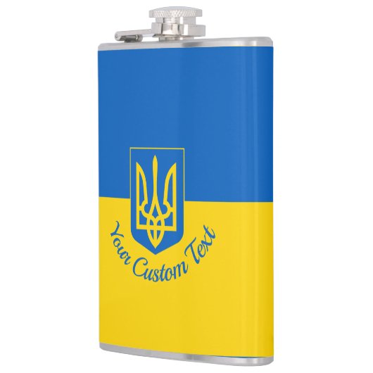 Ukrainische Flagge mit Wappen und benutzerdefinier Flachmann (Links)