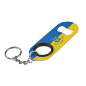 Ukrainische Flagge mit Wappen und benutzerdefinier Mini Flaschenöffner (Vorderseite Schrägansicht)