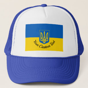 Ukrainische Flagge mit Wappen und individuellem Te Truckerkappe