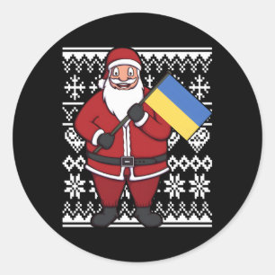 Ukrainische Flagge Santa Runder Aufkleber