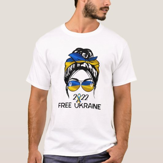 Ukrainische Flagge, Ukraine Prix Frauen Messy Bun  T-Shirt (Vorderseite)