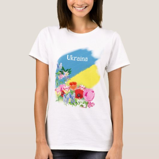 ukrainische Flagge und Blume T-Shirt (Vorderseite)