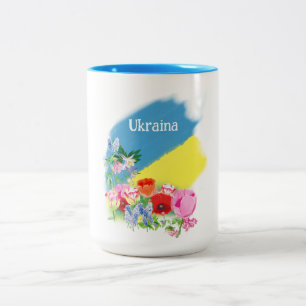 ukrainische Flagge und Blume Zweifarbige Tasse