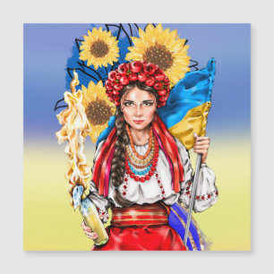 ukrainische Flagge und Frauenunterstützungsmagazin Magnetkarte