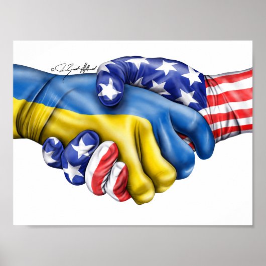 ukrainische Flagge und Handschlag der US-Flagge Poster (Vorne)