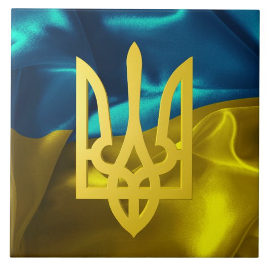 Ukrainische Flagge und Tryzub Fliese (Vorderseite)