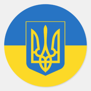 Ukrainische Flagge und Wappen, Flagge der Ukraine Runder Aufkleber