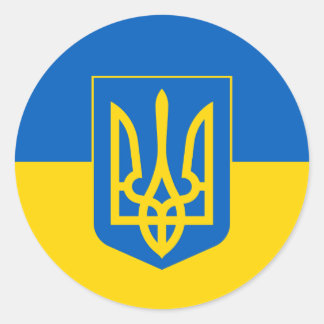 Ukrainische Flagge und Wappen, Flagge der Ukraine Runder Aufkleber