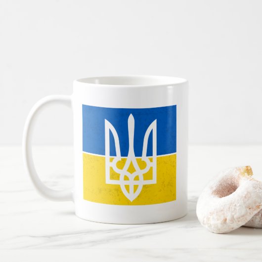 ukrainische Flagge und Wappen Kaffeetasse (Mit Donut)