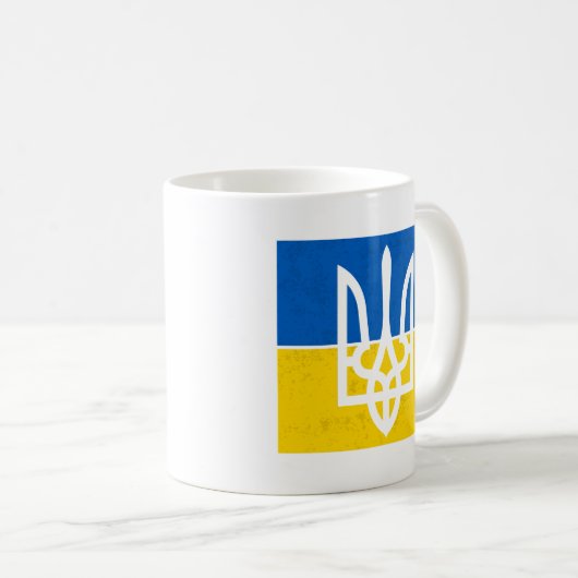 ukrainische Flagge und Wappen Kaffeetasse (VorderseiteRechts)