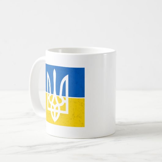 ukrainische Flagge und Wappen Kaffeetasse (Vorderseite Links)