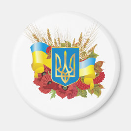 Ukrainische Flagge und Wappen. Magnet