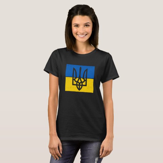 ukrainische Flagge und Wappen T-Shirt (Vorne ganz)