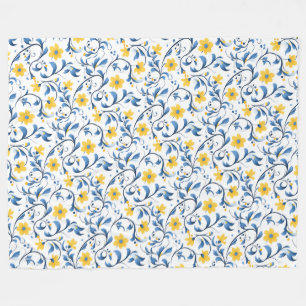 Ukrainische florale Volksmotiven. Blau und gelb. Fleecedecke