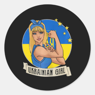 Ukrainische Frauen Mädchen Ukraine Flagge Merchand Runder Aufkleber