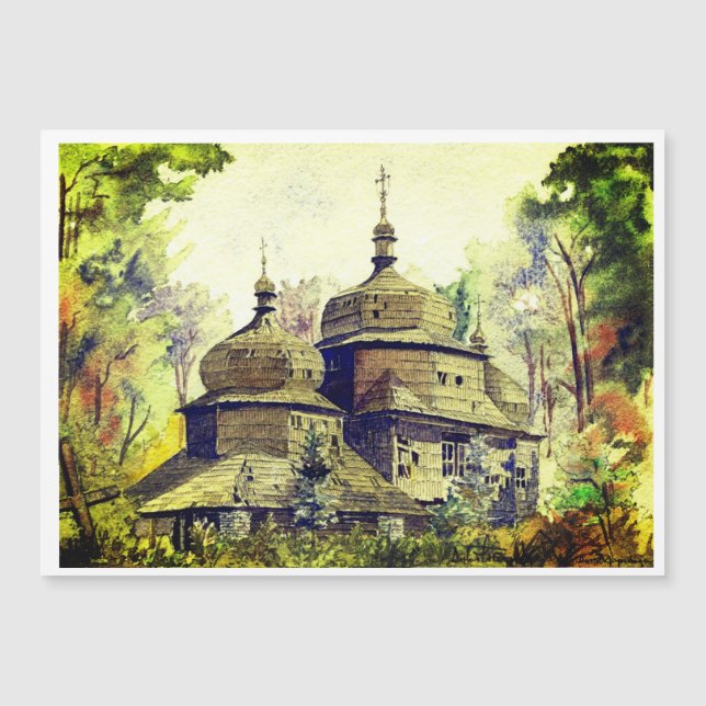 Ukrainische Holzkirche Vintage Farbe Magnetkarte (Vorderseite)