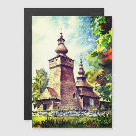 Ukrainische Holzkirche Vintage Farbe Magnetkarte