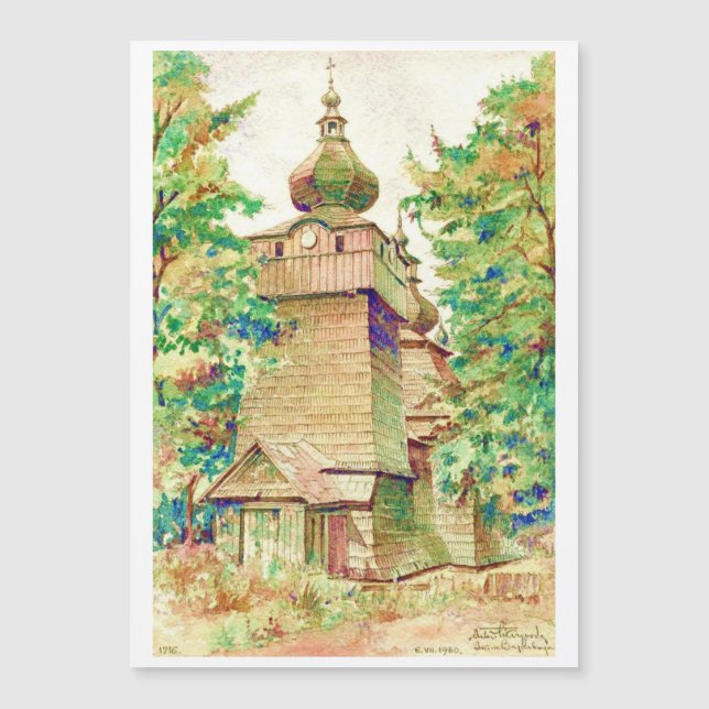 Ukrainische Holzkirche Vintage Farbe Magnetkarte (Vorderseite)