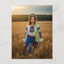 Ukrainische Hübsche Girl Yellow Blue Wreath Postka Postkarte