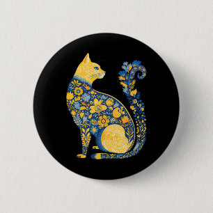 Ukrainische Katze Süß Floral Vintage Ukraine-Flagg Button