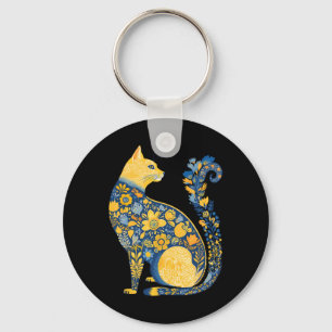Ukrainische Katze Süß Floral Vintage Ukraine-Flagg Schlüsselanhänger