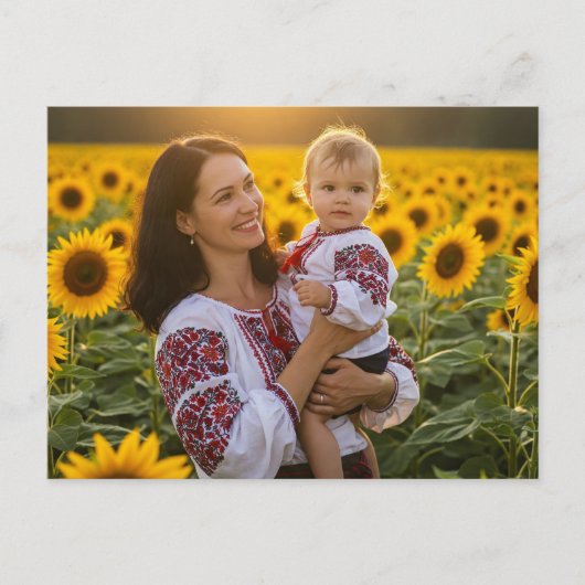 Ukrainische Mutter Kind Sonnenblumen Postkarte (Vorderseite)