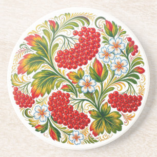 Ukrainische Petrykivka-Beeren-Volkskunst-Steinunte Getränkeuntersetzer