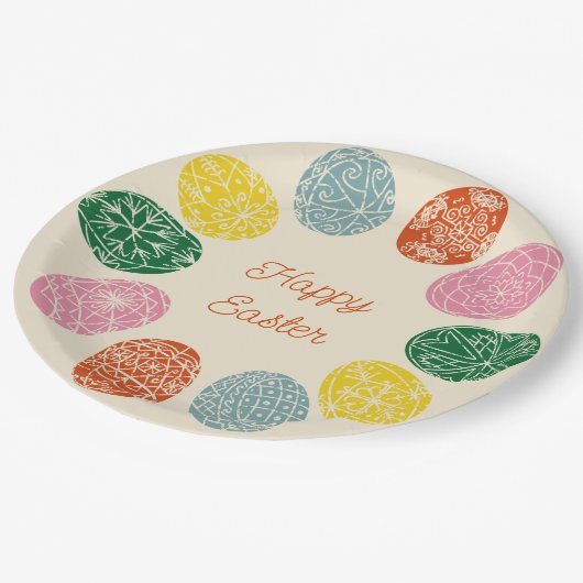 Ukrainische Pysanky dekorierte Eier glücklich Oste Pappteller (Schrägansicht)