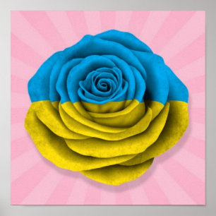 Ukrainische Rosen-Flagge auf Rosa Poster